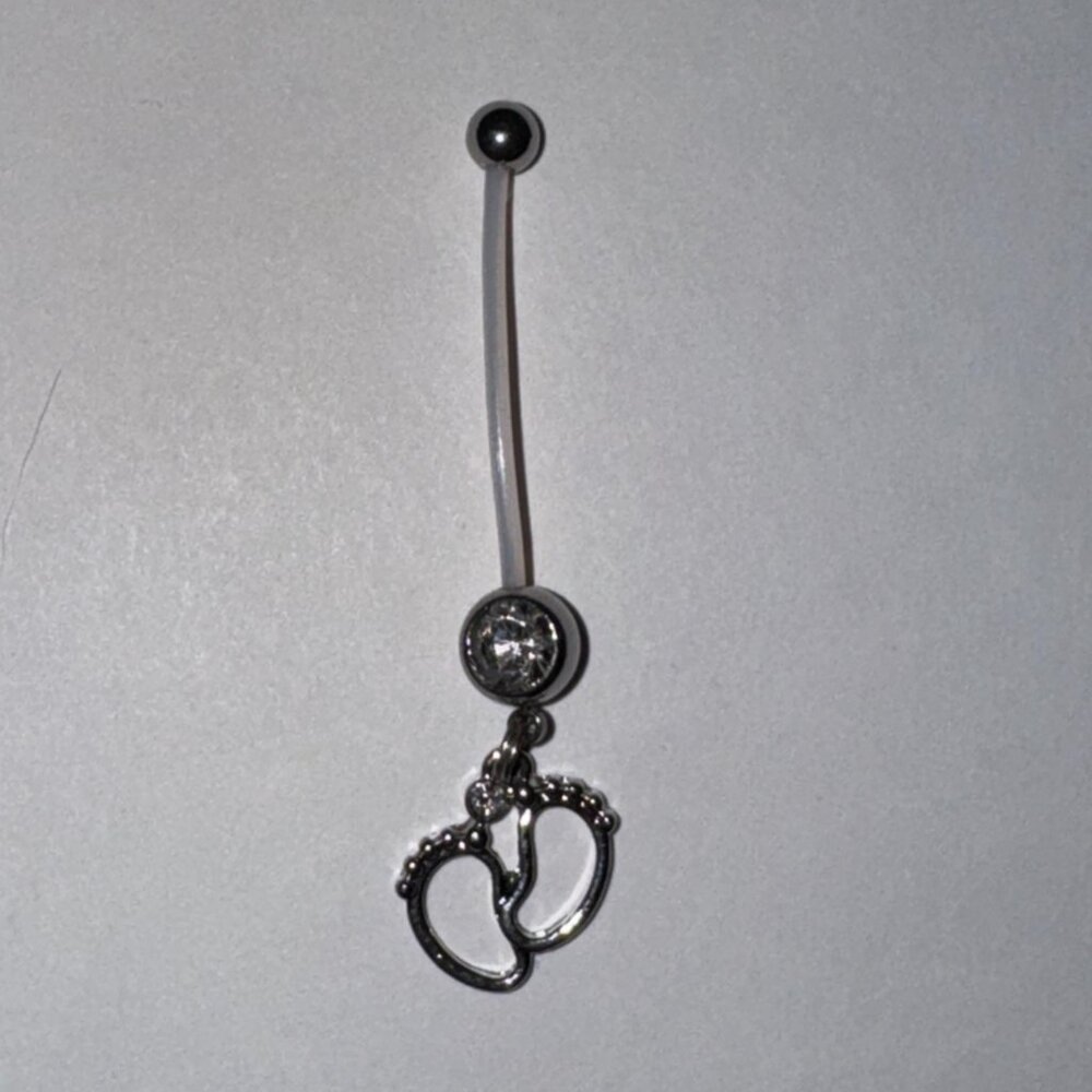 Clear Gem Little Feets Pregnancy Belly Ring